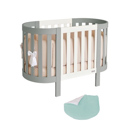Patut pentru copii oval Italbaby, colectia Evoc, din lemn masiv de fag, evolutiv, Aqua cu cadru Grigio