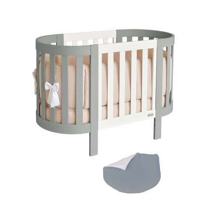 Patut pentru copii oval Italbaby, colectia Evoc, din lemn masiv de fag, evolutiv, Grey cu cadru Grigio