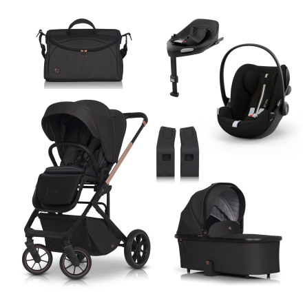 Carucior 4 in 1 pentru copii Cavoe Moi+, cu scoica Cybex Cloud G Plus si Baza G, Meteorite