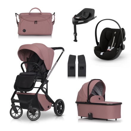 Carucior 4 in 1 pentru copii Cavoe Moi+, cu scoica Cybex Cloud G Plus si Baza G, Desert Rose