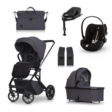 Carucior 4 in 1 pentru copii Cavoe Moi+, cu scoica Cybex Cloud G Plus si Baza G, Iron