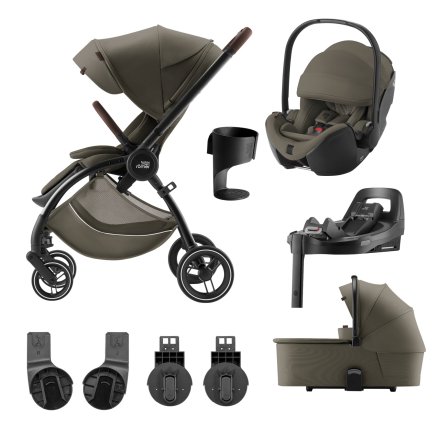 Carucior 4 in 1 pentru copii, Britax Römer Rio, cu landou, scoica Baby Safe Pro si baza Vario, colectia LUX, Urban Olive
