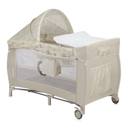Patut pentru copii Lionelo - Sven Plus 2 in 1, cu masuta de infasat si arcada cu jucarii - Bej Latte