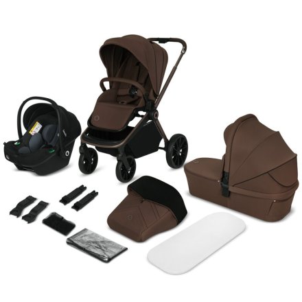 Carucior sport pentru copii Lionelo Mika 3 in 1 PLUS, cu accesorii, landou si scoica incluse, Mocha Mousse