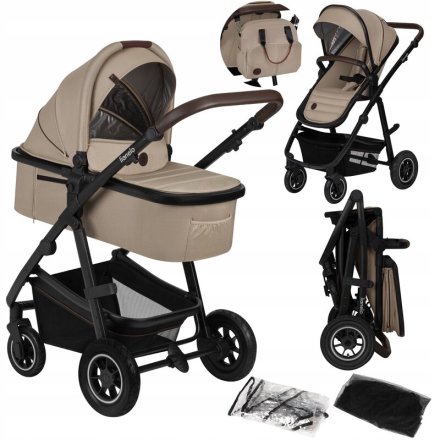 Lionelo Amber Πολυλειτουργικό Καρότσι 2 σε 1 με Πορτ-μπεμπέ - Beige Sand