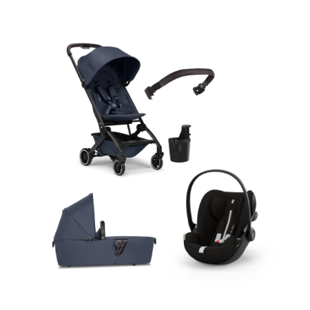 Carucior 3 in 1 pentru copii Joolz Aer+, cu bara, suport de pahar si scoica auto Cloud G Plus, Navy Blue