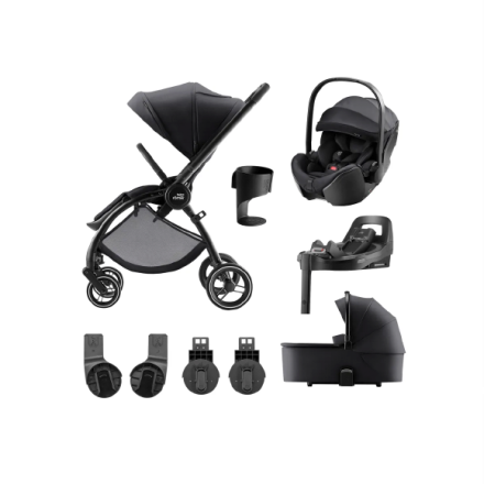 Детска количка 4 в 1, Britax Römer Rio, с кош за носене, черупка Baby Safe Pro и основа Vario, колекция STYLE, Carbon Black