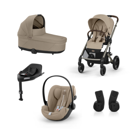Carucior 4 in 1 Balios S Lux pentru copii, cu landou, scoica auto Cloud G Plus si baza G, Almond Beige cu cadru Taupe