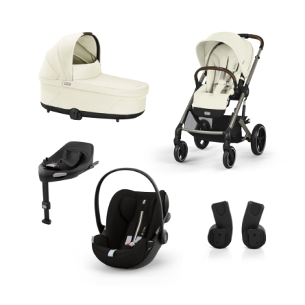 Carucior 4 in 1 Balios S Lux pentru copii, cu landou, scoica auto Cloud G Plus si baza G, Seashell Beige cu cadru Taupe