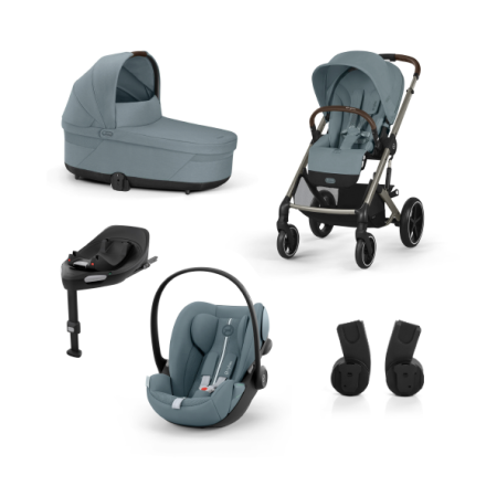 Carucior 4 in 1 Balios S Lux pentru copii, cu landou, scoica auto Cloud G Plus si baza G, Stormy Blue cu cadru Taupe