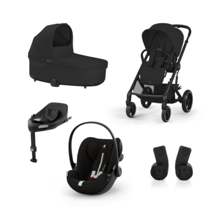 Carucior 4 in 1 Balios S Lux pentru copii, cu landou, scoica auto Cloud G Plus si baza G, Moon Black cu cadru Black