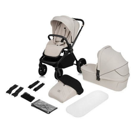 Carucior sport pentru copii Lionelo Mika 2 in 1 PLUS, cu landou si accesorii, Beige Sand