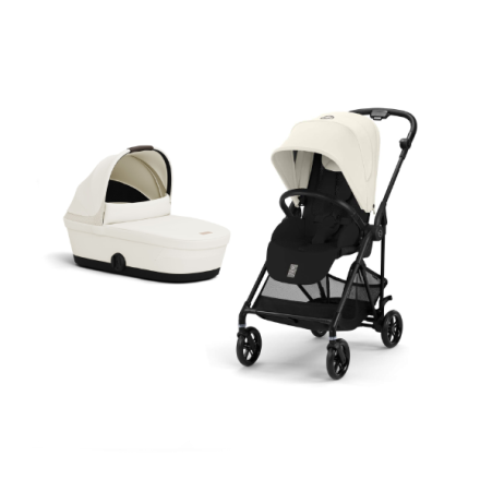 Carucior 2 in 1 Cybex Melio Carbon pentru copii, modern, cu landou, Canvas White