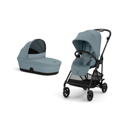 Carucior 2 in 1 Cybex Melio Carbon pentru copii, modern, cu landou, Stormy Blue