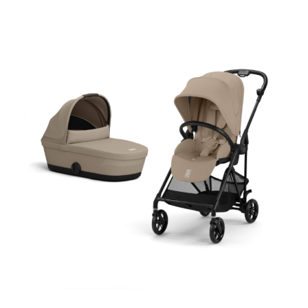 Cybex Melio Carbon Детска количка 2 в 1, модерна, с кош за носене, цвят Almond Beige
