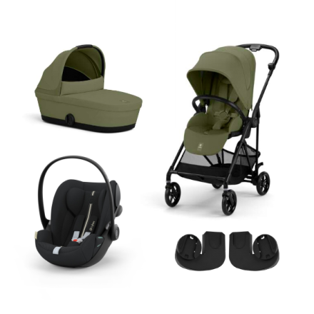 Cybex Melio Carbon Καρότσι 3 σε 1 με Πορτ-μπεμπέ & Βρεφικό Κάθισμα Cloud G Plus Moss Green