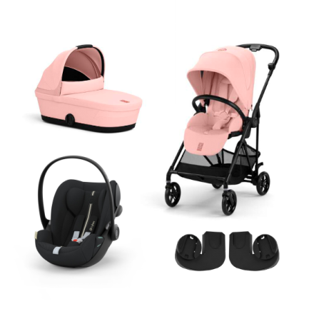 Cybex Melio Carbon Детска количка 3 в 1, модерна, с кош за носене и черупка Cloud G Plus, цвят Candy Pink