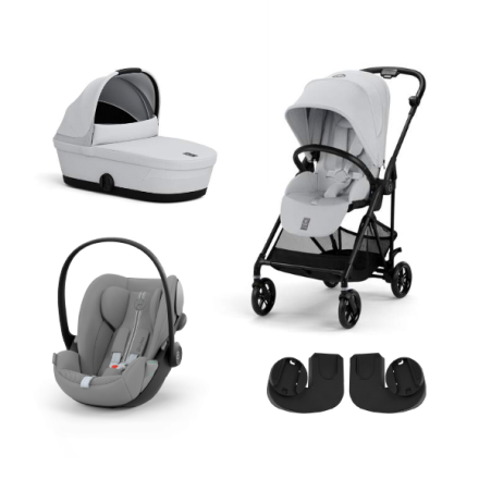 Cybex Melio Carbon Детска количка 3 в 1, модерна, с кош за носене и черупка Cloud G Plus, Fog Grey