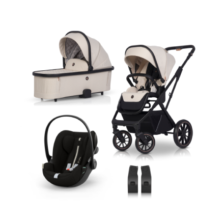 Carucior 3 in 1 pentru copii Cavoe Axo Shine, cu landou si scoica auto Cybex Cloud G i-Size Plus, Champagne