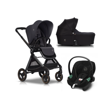 Carucior 3 in 1 pentru copii Cavoe Osis 2.0 multifunctional, cu landou si scoica auto Cybex Aton S2 - Iron
