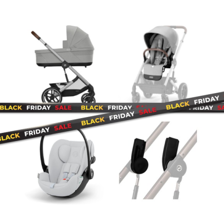 Pachet promotional 3 in 1 Balios S Lux pentru copii, cu landou si scoica auto Cloud G, Stone Grey cu cadru Silver