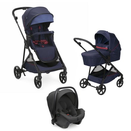 Carucior sport pentru copii Chicco Seety, 3 in 1, cu landou si scoica auto Kory Air Plus, OxfordBlue