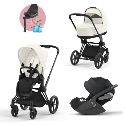 Carucior 3 in 1 pentru copii Cybex Priam 4.0, cu landou si scoica Cloud T Plus - Off White cu cadru Matt Black