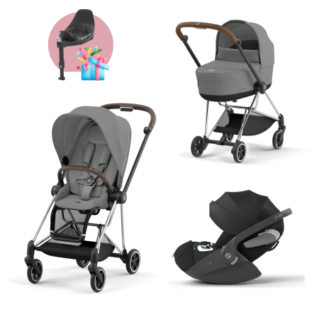 Carucior 3 in 1 pentru copii Cybex Mios 3.0, cu landou si scoica Cloud T Plus - Mirage Grey cu cadru Chrome Brown
