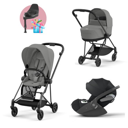 Carucior 3 in 1 pentru copii Cybex Mios 3.0, cu landou si scoica Cloud T Plus - Mirage Grey cu cadru Matt Black