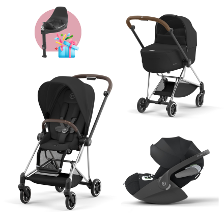 Carucior 3 in 1 pentru copii Cybex Mios 3.0, cu landou si scoica Cloud T Plus - Sepia Black cu cadru Chrome Brown