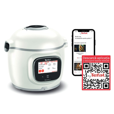 Πολυμάγειρας Tefal Cook4Me Touch Pro CY9441F2, 1600W, 6 L, 15 Προγράμματα, 250 Συνταγές, Οθόνη Αφής, λευκό