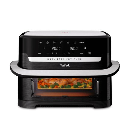 Friteuza dubla cu aer cald Tefal Dual Easy Fry Flex EY9228E0, 9L, 7 Programe, Dual Zone & FlexCook, Display LCD, 2700W