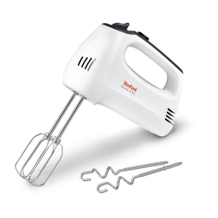 Ръчен миксер Tefal Quick Mix HT310138, 300 W, 5 скорости + турбо, 2 бъркалки, 2 куки, бял