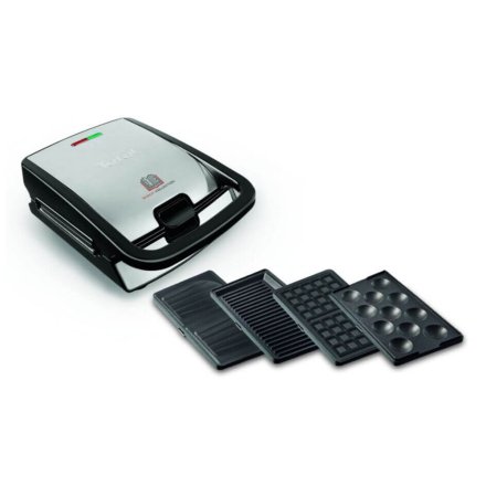 Sandwich maker multifunctional Tefal Snack Collection 4 in 1 SW854D16, 700W, 4 seturi de placi incluse, Argintiu/Negru