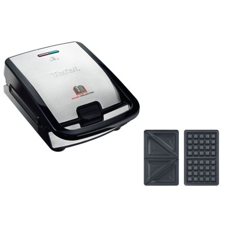 Мултифункционална машина за сандвичи Tefal Snack Collection SW852D12, 700W, Незалепващо покритие, Черен/Сребрист