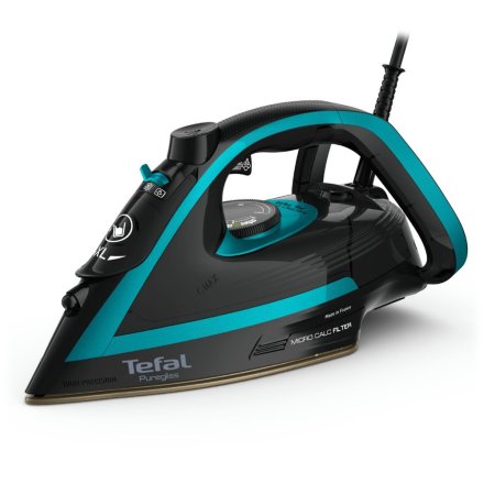 Парна ютия Tefal Puregliss FV8066E0, 3000W, гладеща повърхност Durilium Airglide Autoclean, черно/синьо