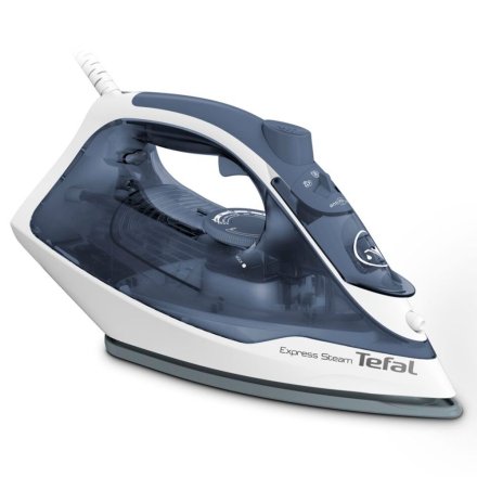 Парна ютия Tefal Express FV2837E0, 2400W, керамична гладеща повърхност Cerilium, система против прокапване, бяло/синьо