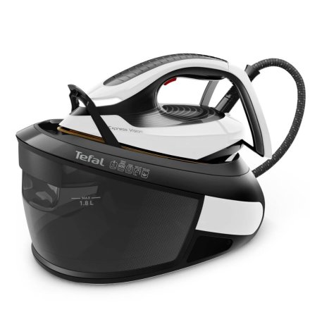 Statie de calcat Tefal Express Vision SV8156E0, 2800W, Smart LED Vision, Talpa Durilium Airglide Autoclean, 1.8L, Negru/Alb