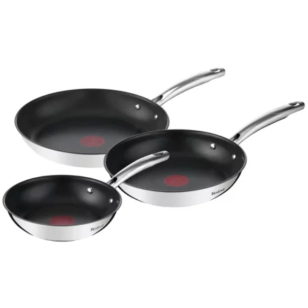 Комплект от 3 тигана Tefal Duetto G732S334, 20/24/28 см, неръждаема стомана, индукция