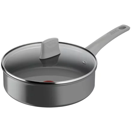 Тиган Tefal Renew ON C4273232, 24 см, стъклен капак, рециклиран алуминий, керамично покритие, термосигнал, индукция, сив