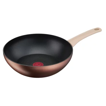 Tigaie Wok Tefal Eco-Respect G2541902, 28 cm, Aluminiu 100% Reciclat, Titanium Pro, Thermo-Signal, Inductie, Maro