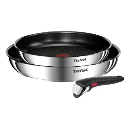 Set 3 piese Tefal Ingenio Emotion L897S374, tigai 24/28 cm, maner detasabil, antiaderent Titanium, Thermo‑Signal, inductie
