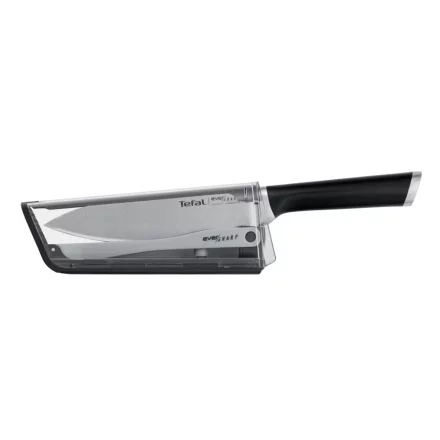 Нож за готвач с поставка за заточване Tefal Ever Sharp K2569004, 16.5 см, технология Dual Pivot, немска стомана, черен