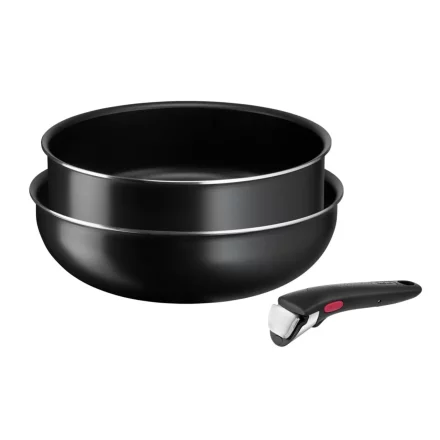 Set 3 piese Tefal Ingenio Easy Cook & Clean L1539153, 24-26cm, invelis antiaderent Titanium, maner detasabil