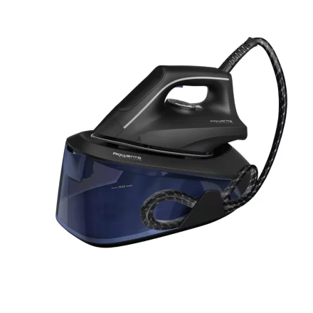 Statie de calcat Rowenta Easy Steam VR5121F0, 2400W, 5.2 bari, 230g/min, Rezervor 1.4L, Talpa AirGlide Inox, Albastru/Negru