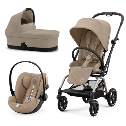 Carucior 3 in 1 pentru copii Cybex Gold Eezy S Twist +2, cu landou si scoica Cloud G Plus, Almond Beige cu cadru Taupe