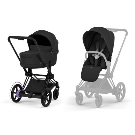 Carucior 2 in 1 pentru copii Cybex E-Priam Comfort, electric, premium, Sepia Black cu cadru Matt Black