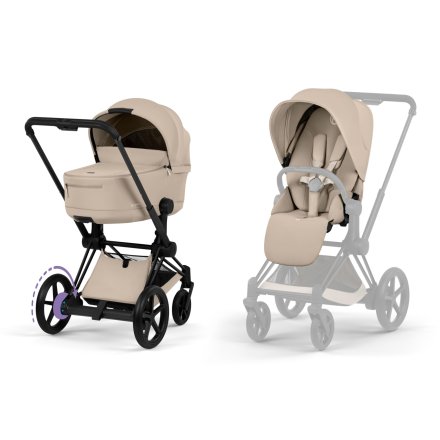 Carucior 2 in 1 pentru copii Cybex E-Priam Comfort, electric, premium, Cozy Beige cu cadru Matt Black