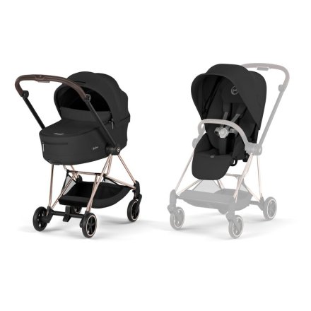 Carucior 2 in 1 pentru copii Cybex Mios Comfort, premium, Sepia Black cu cadru Rosegold
