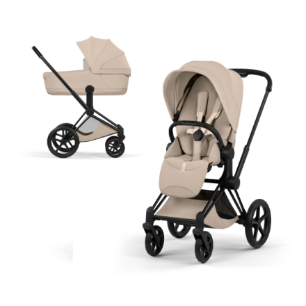 Carucior 2 in 1 pentru copii Cybex Priam Style, premium, Cozy Beige cu cadru Matt Black